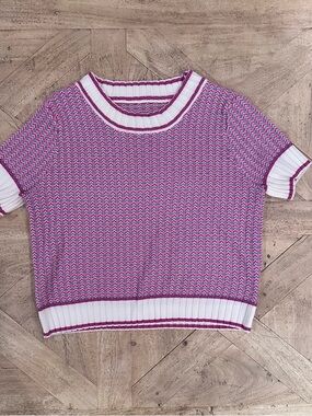 Pink & White Knit Short-Sleeve Sweater Top